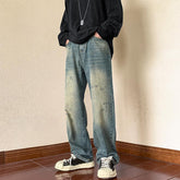 Men Jeans Vintage Jeans Autumn Distressed Washable Pants Loose Straight Wide Leg Pants